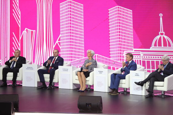 main speakers on Astana Economic Forum on May 28, 2019 in Astana, Kazakhstan