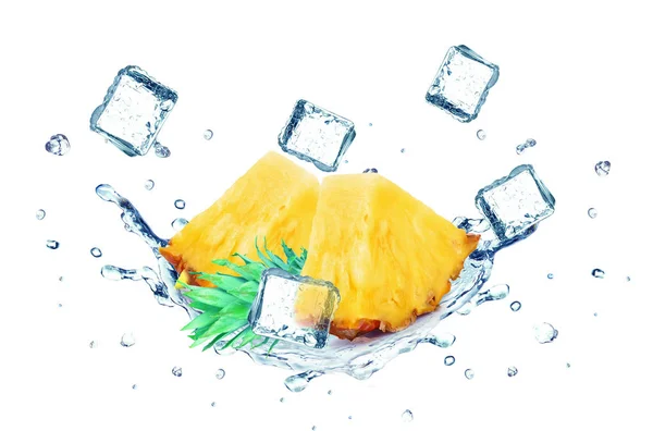 Ananas plons water en ijsblokjes — Stockfoto