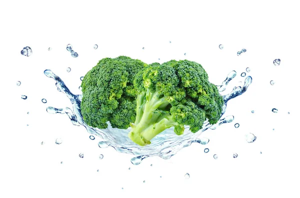 Spruzzi d'acqua broccoli — Foto Stock