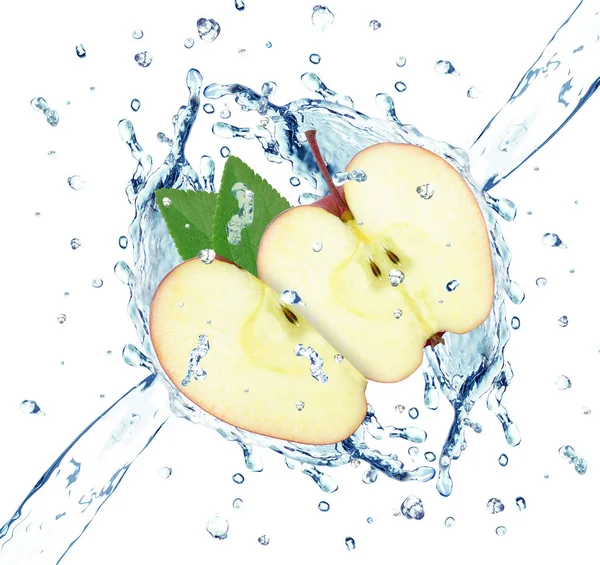 Água salpicada de maçã — Fotografia de Stock