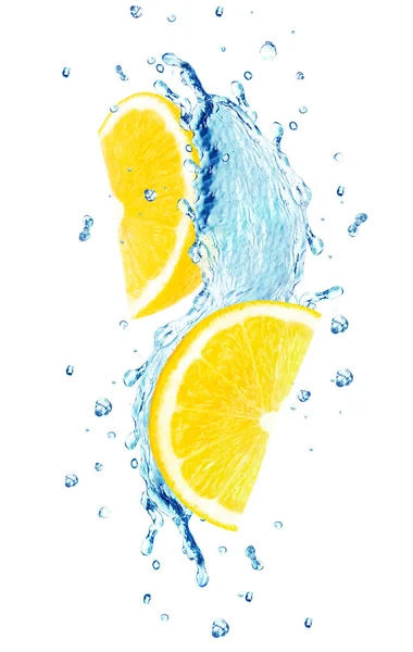 Lemon Splash Water Isolated White — Stock Photo, Image