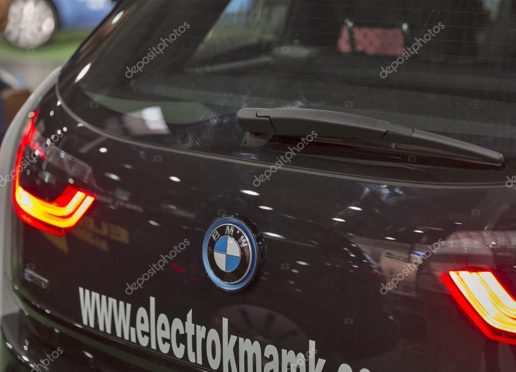 KIEV, UKRAINE - JUNE 10, 2016: Booth with BMW i3 electric hybrid car on display at 1st International Trade Show of Electric Vehicles Plug-In in KyivExpoPlaza Exhibition Center.
