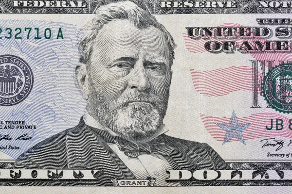 Vijftig dollar bill fragment closeup — Stockfoto