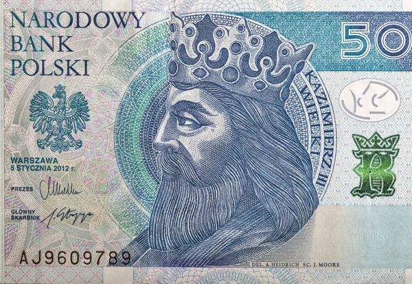 Polish money bill fifty zloty macro