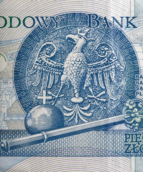 Αετός, το έμβλημα της Πολωνίας απεικονίζεται σε μακροεντολή τραπεζογραμμάτιο Ζλότυ — Φωτογραφία Αρχείου