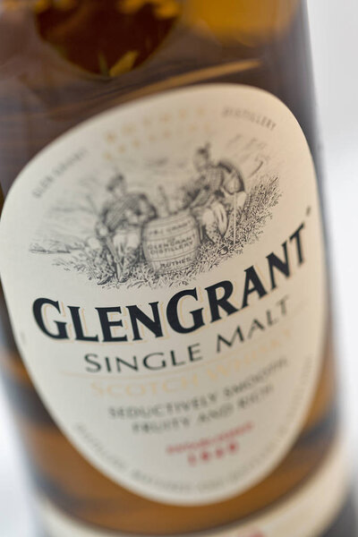 Glen Grant Speyside Single Malt Scotch Whisky bottle closeup
