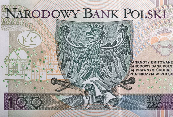 Eagle, the emblem of Poland depicted on zloty banknote macro — Stock Photo, Image