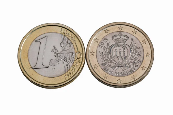 San Marino monedas de un euro macro en blanco —  Fotos de Stock