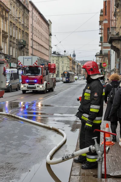 Brand in het centrum van Krakow, Polen. — Stockfoto