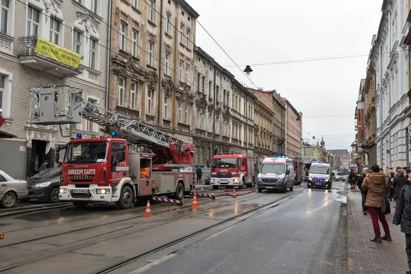 Pożar w centrum Krakow, Polska. — Zdjęcie stockowe