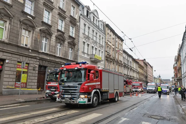 Pożar w centrum Krakow, Polska. — Zdjęcie stockowe