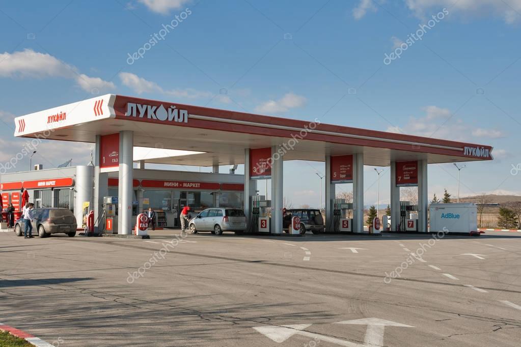 PLOVDIV, BULGARIA - FEBRUARY 11, 2015: Lukoil gas station on highway E80 close to Plovdiv. Lukoil is one of the largest global producers of oil, it is headquartered in Moscow, Russia.