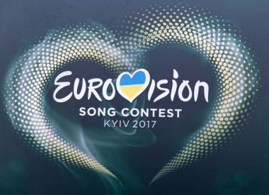 Eurovision Song Contest 2017 logo closeup outdoor in Kyiv, Ukraine. clipart