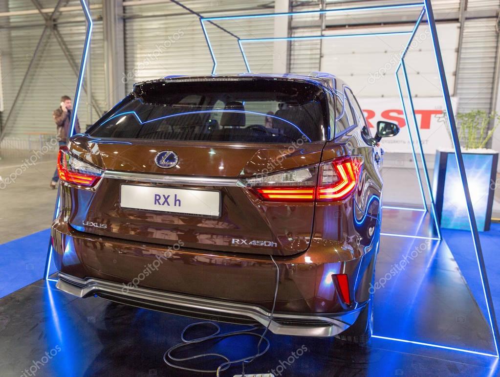 KIEV, UKRAINE - APRIL 07, 2017: Lexus RX h hybrid car booth at 2nd International Trade Show of Electric and Hybrid Vehicles Plug-In Ukraine in KyivExpoPlaza venue.