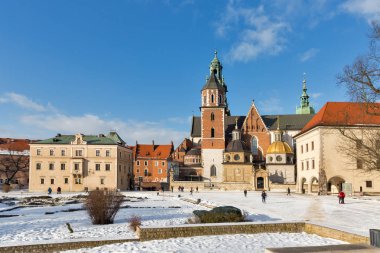Kış Wawel Kalesi, Krakow, Polonya.