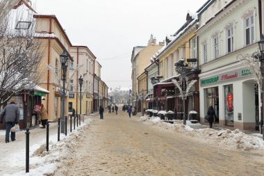 Tadeusz Kosciuszko kış Rzeszow, Polonya sokak.
