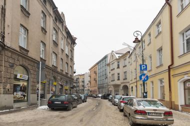 Jagiellonska kış Rzeszow, Polonya sokak.