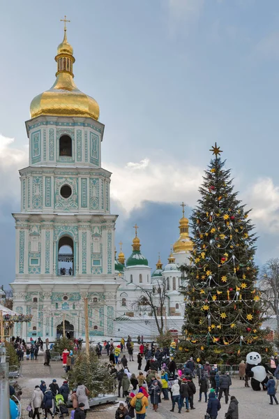 Catedral de Santa Sofía en Kiev, Ucrania. Tiempo de Navidad . — Foto de Stock