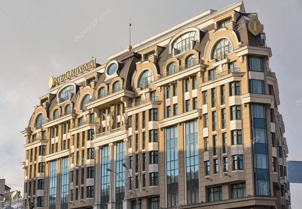 KIEV, UKRAINE - JANUARY 03, 2017: Sophia Square with InterContinental Hotel. InterContinental Hotels and Resorts has over 180 hotels, located in more than 60 countries across the globe.