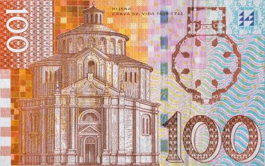 Hırvat para birimi Not 100 Kuna banknot makro, arka yüzüne