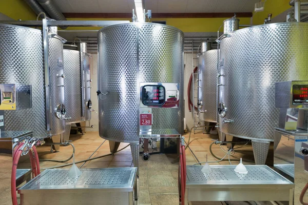 Modern wine aluminum barrels. Vinakoper winery in Koper, Slovenia. — Stock Photo, Image