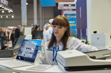 Hewlett-Packard standında Cee 2017 Kiev, Ukrayna
