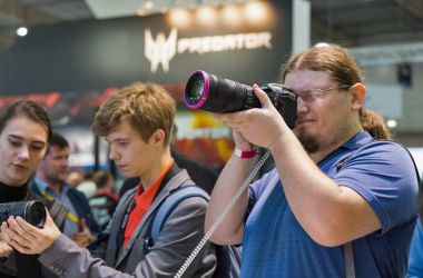 Nikon booth sırasında Cee 2017 Kiev, Ukrayna