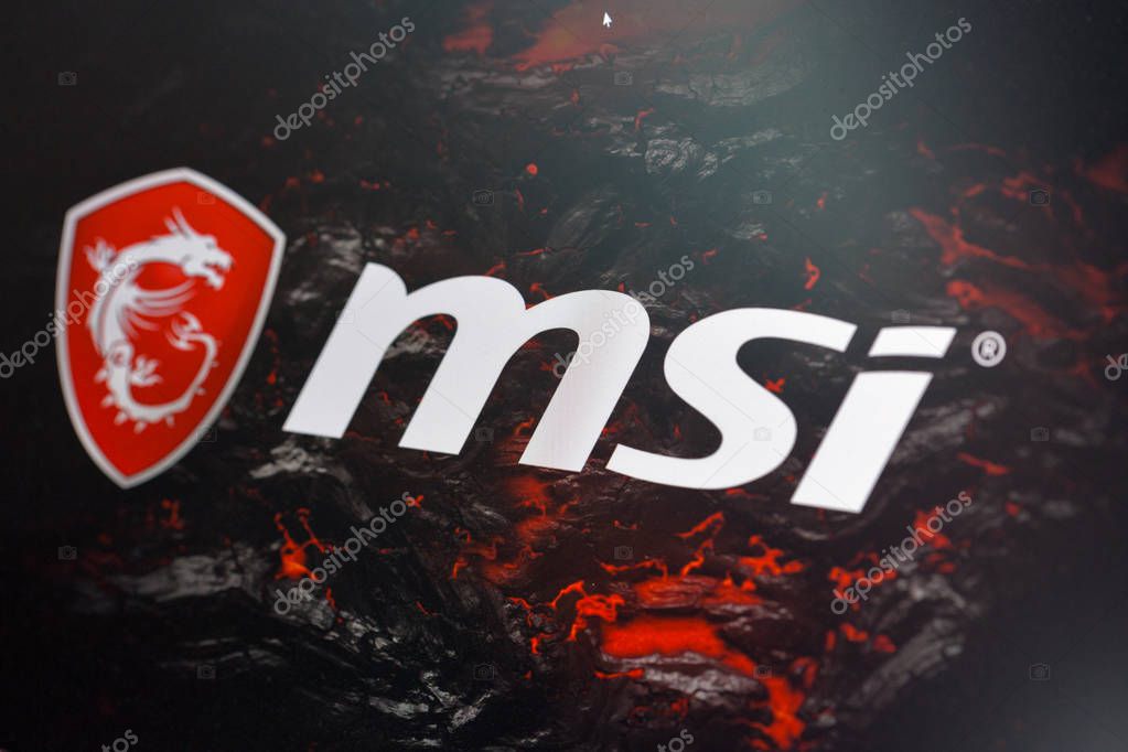 KIEV, UKRAINE - OCTOBER 08, 2017: MSI logo, a Taiwan based information technology corporation booth during CEE 2017, largest consumer electronics trade show of Ukraine in ExpoPlaza Exhibition Center.