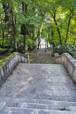 Orta yaşlı Parkta yürümek kadar kolay kadın yaşlı. Banska Stiavnica, Slovakya