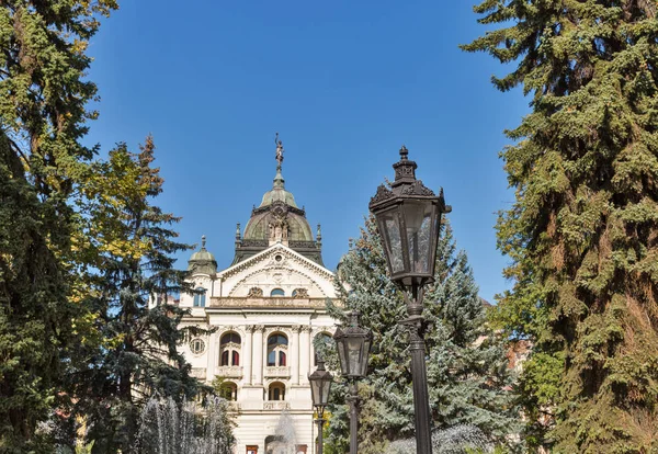 Поющий фонтан и Государственный театр в Старом городе Кошице, Словакия . — стоковое фото