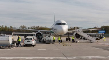 Iraqi Airways Boeing airplane in Tegel airport. Berlin, Germany.