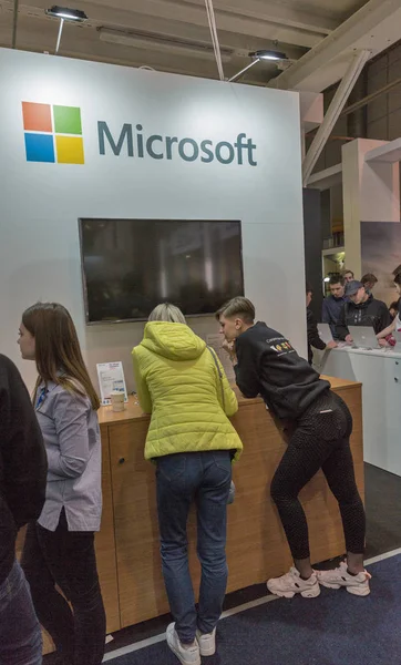Microsoft booth at CEE 2019 in Kyiv, Ukraine. — 스톡 사진
