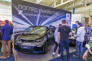 BMW electric cars booth at CEE 2019 in Kyiv, Ukraine.