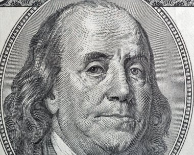 US President Benjamin Franklin portrait macro