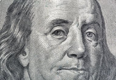 US President Benjamin Franklin portrait macro