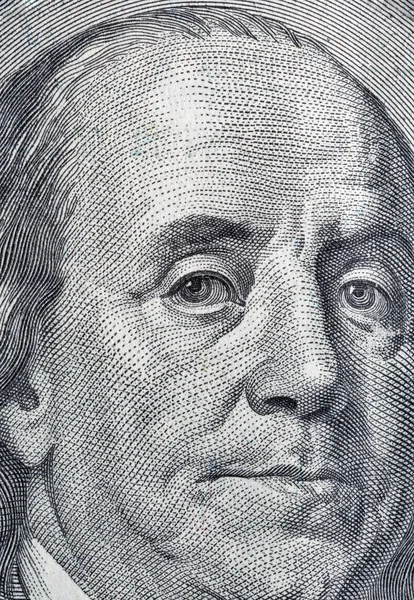 Presidente de Estados Unidos Benjamin Franklin retrato macro —  Fotos de Stock