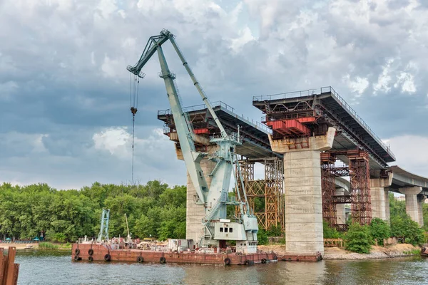 Bygga Preobrazhensky Bron Över Floden Dnepr Till Khortitsa Staden Zaporozhye — Stockfoto