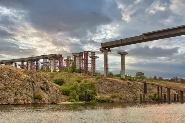 Building Preobrazhensky Bridge Dnieper River Island Khortitsa City Zaporozhye Ukraine — Stock Photo, Image