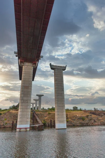 Bygga Preobrazhensky Bron Över Floden Dnepr Till Khortitsa Staden Zaporozhye — Stockfoto