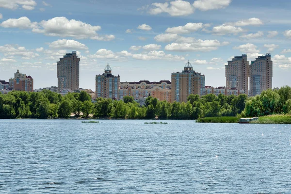 Paisaje Urbano Con Distrito Residencial Obolon Abd Río Dnieper Kiev — Foto de Stock