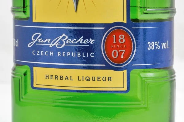 Kyiv Ukraine December 2019 Czech Herbal Bitter Becherovka Bottle Closeup — Stock Photo, Image