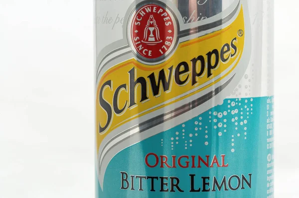 Kyiv Ukraine December 2019 Schweppes Bitter Lemon Original Can Closeup — Stock Photo, Image