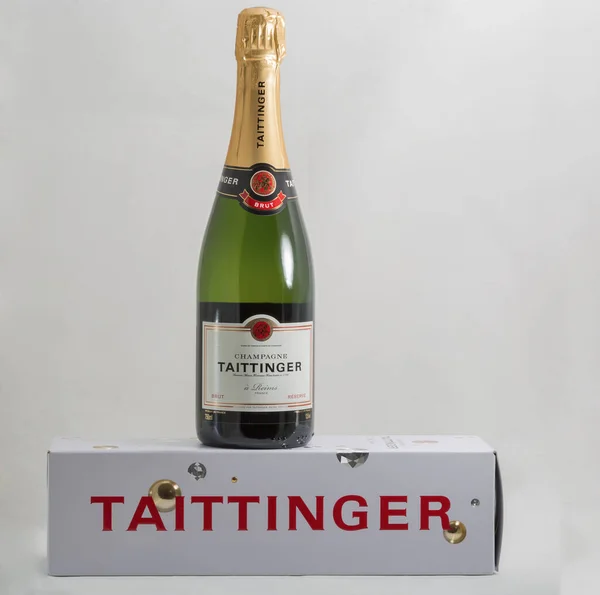 Kyiv Ukraine Marchl 2020 Taittinger Champagne Bottle Box Closeup White — Stock Photo, Image