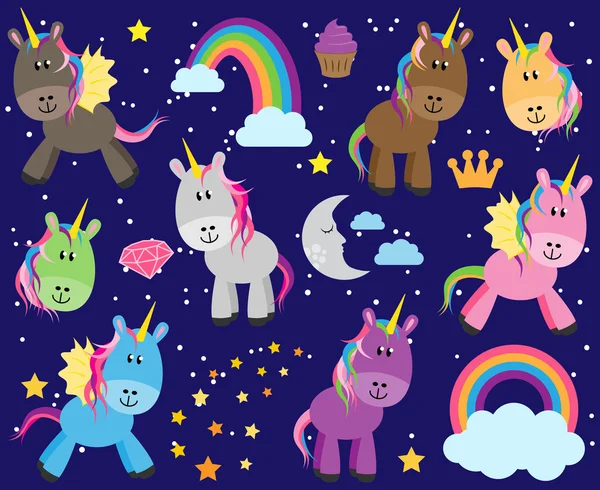 Cute Vector Collection of Unicorns or Horses — Stock Vector