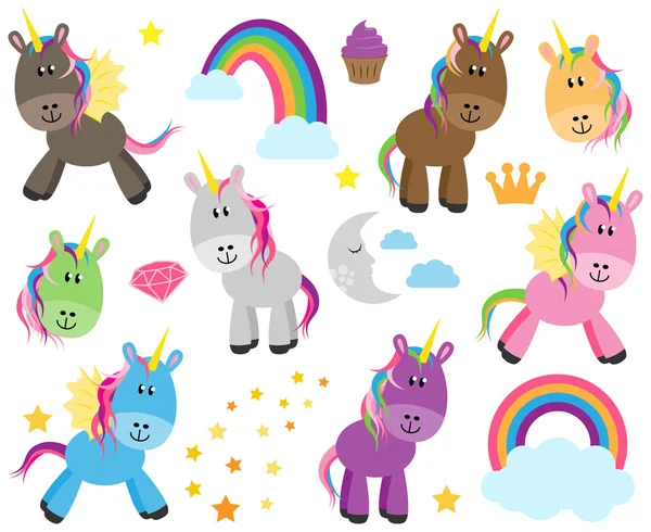 Cute Vector Collection of Unicorns or Horses — Stock Vector