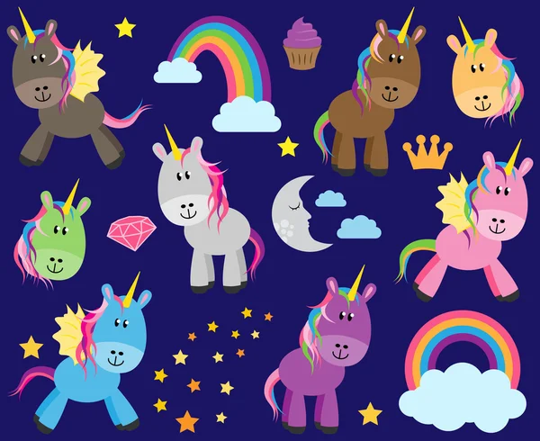 Cute Vector Collection of Unicorns or Horses — Stock Vector