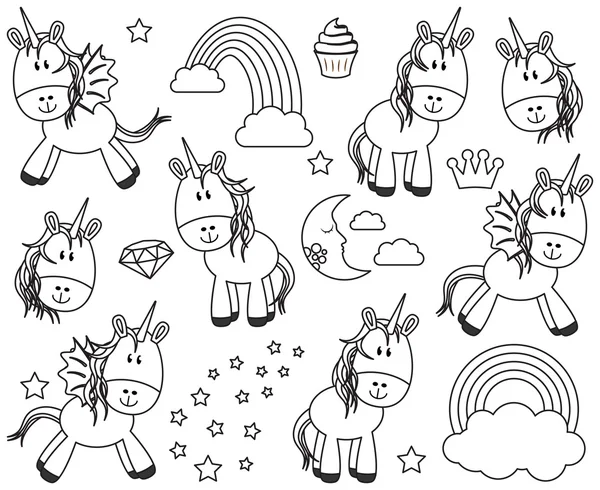 Cute Vector Collection of Unicorns or Horses — Stock Vector