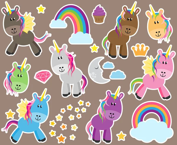 Cute Vector Collection of Unicorns or Horses - Stok Vektor