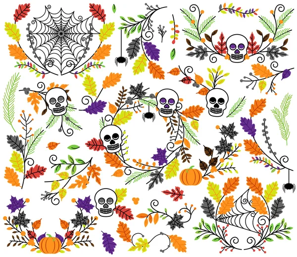Collection vectorielle de fleurs, lauriers et couronnes d'Halloween — Image vectorielle