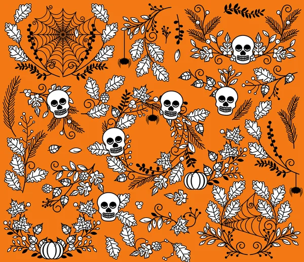 Collection vectorielle de fleurs, lauriers et couronnes d'Halloween — Image vectorielle
